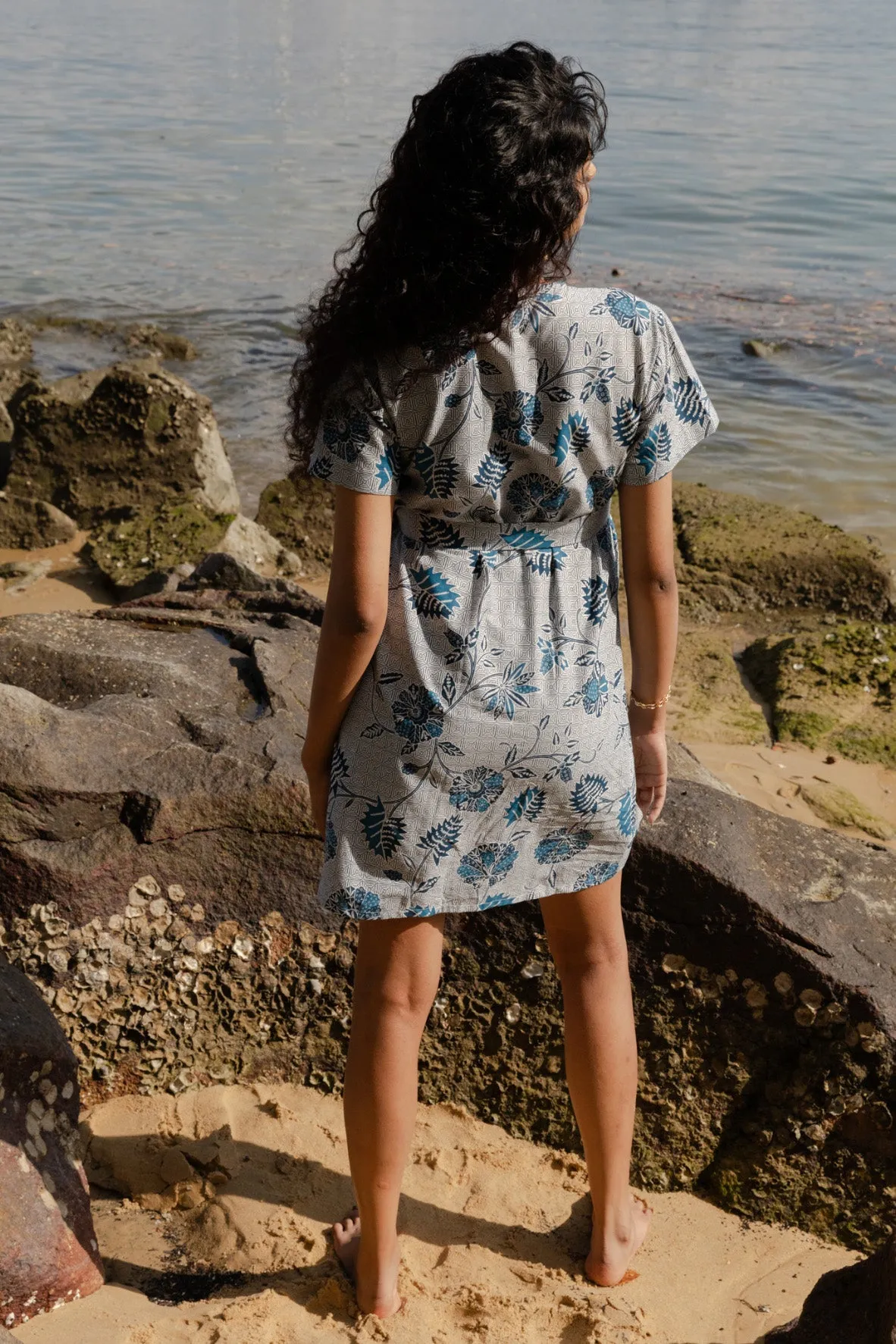 Batik Wrap Dress Mekar Indigo