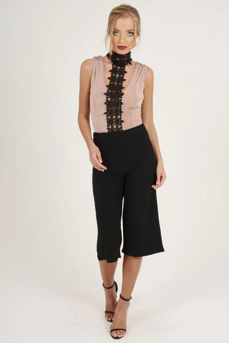 Black High Waisted Cropped Culottes - Tola