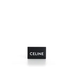 Black Leather Card Holder - Smooth Calfskin, Logo Print