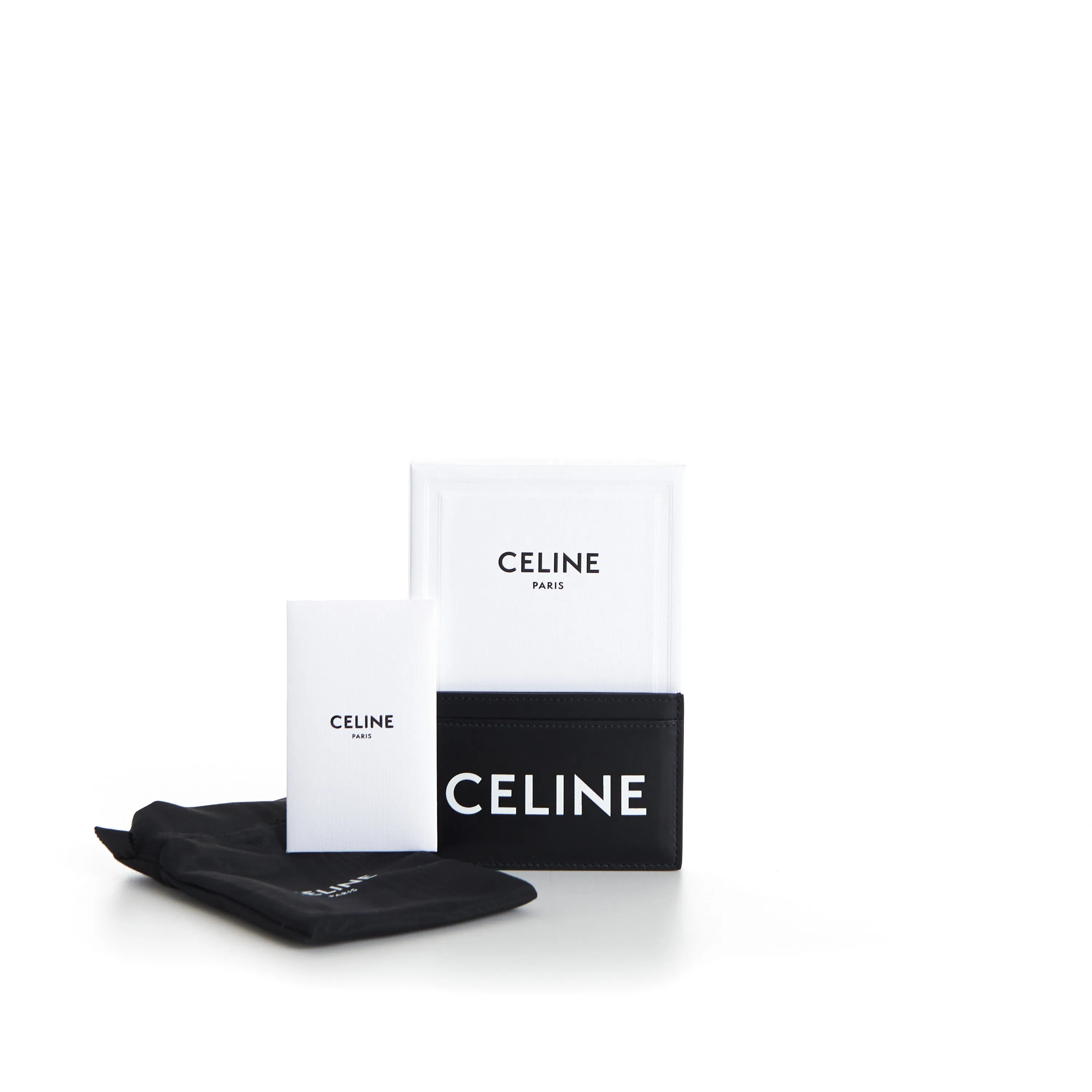 Black Leather Card Holder - Smooth Calfskin, Logo Print