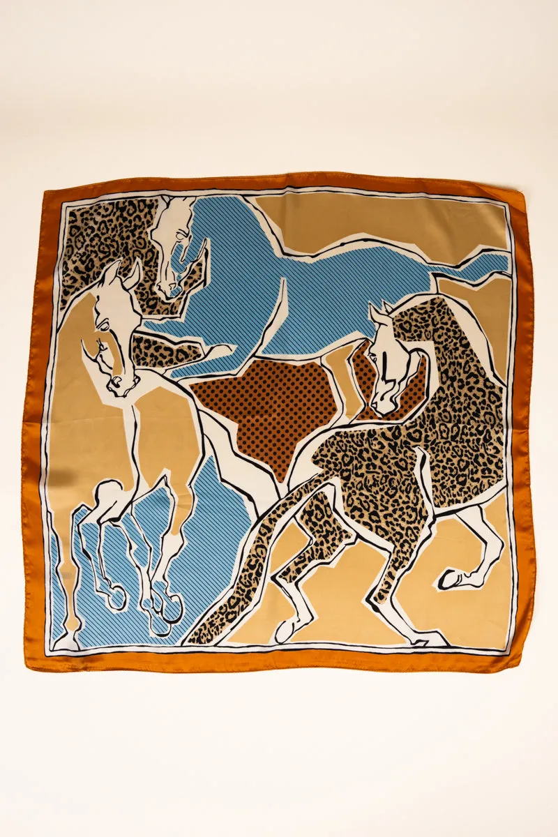 Blue Printed Stampede Polyester Scarf