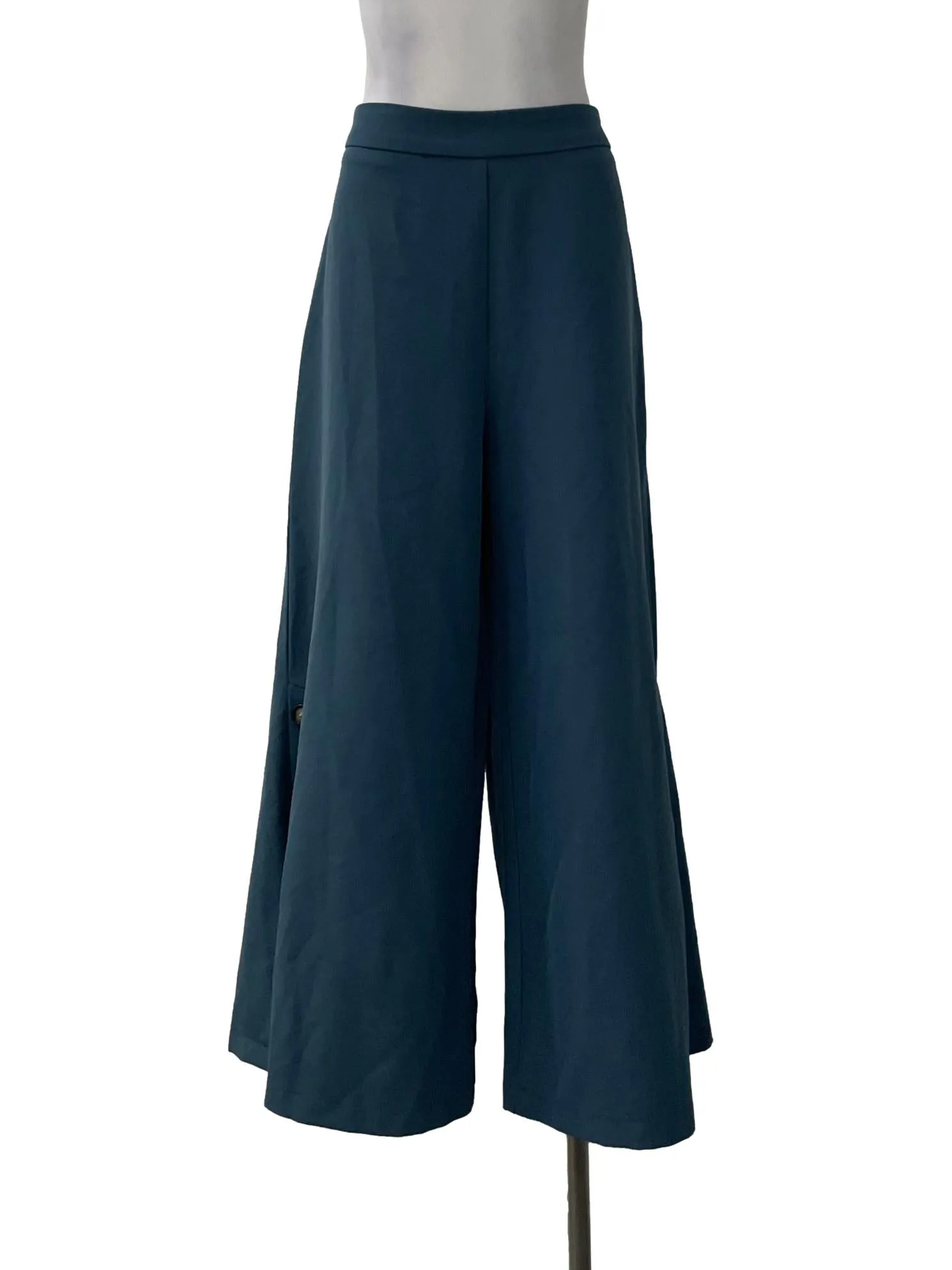Blue Side Buttons Panel Pants