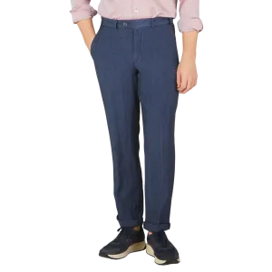 Blue Washed Linen Regular Fit Chinos