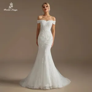 Boat Neck flower pattern Wedding Dresses for Women Bridal Gown