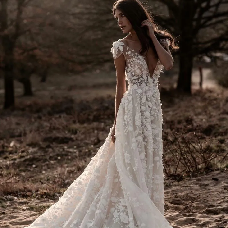 Bohemian Wedding Dress Short Sleeve