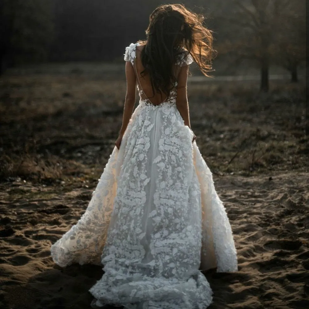 Bohemian Wedding Dress Short Sleeve