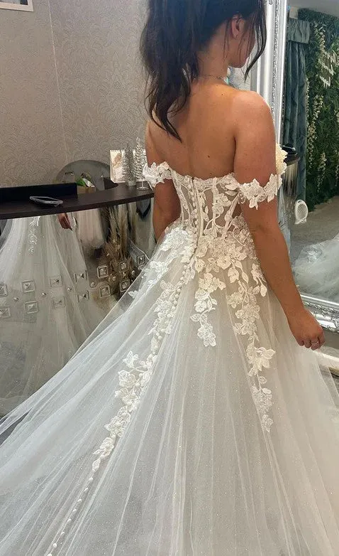 Boho Wedding Dresses A Line Off The Shoulder Sweetheart Neck Bridal Dress Lace Appliques  Beading Wedding Ball Gowns
