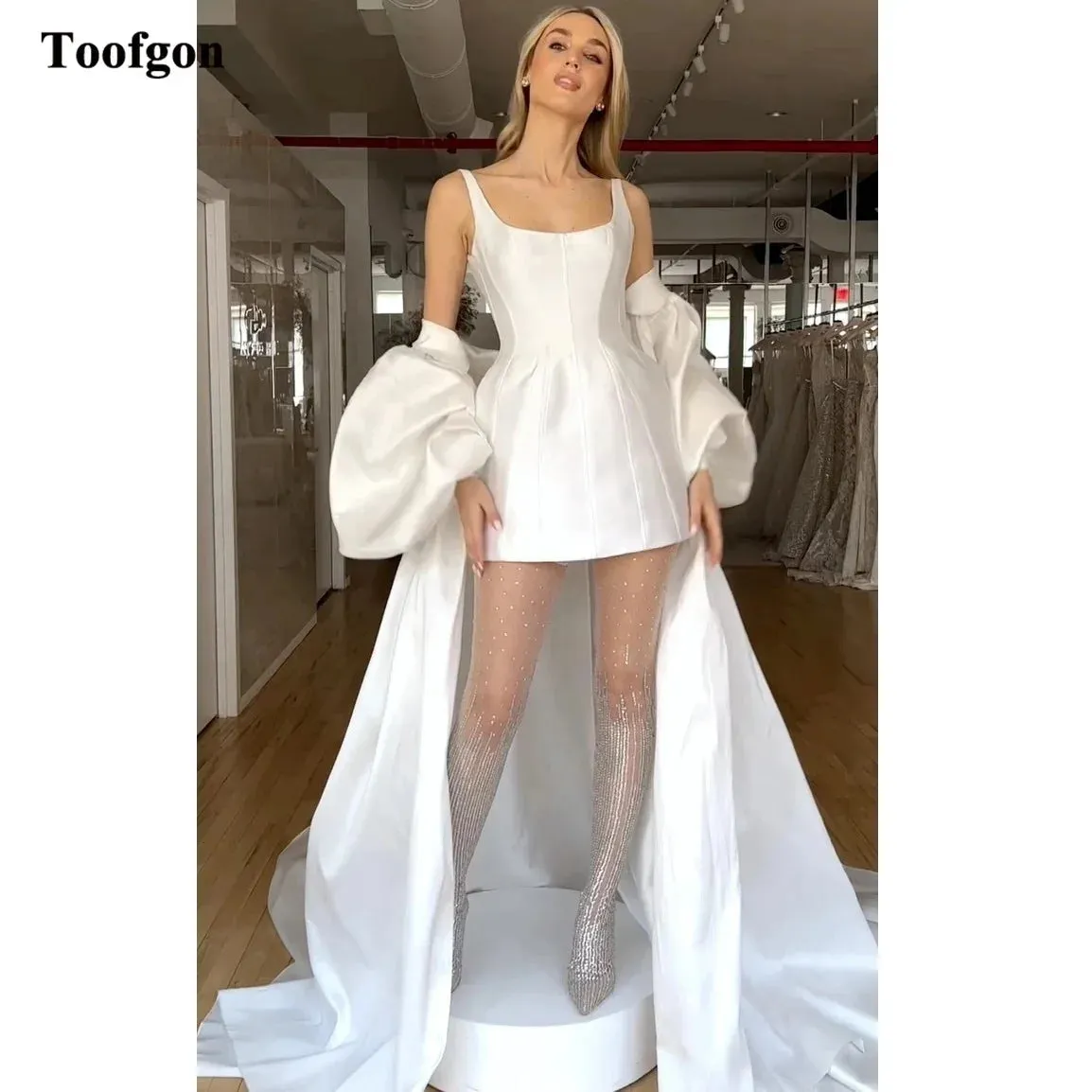Bride Dress For Wedding Long Sleeves Wrap Formal Bridal Gowns Scoop