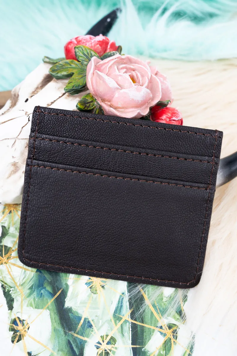 Brown Las Flores Tooled Card Wallet