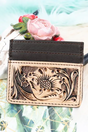 Brown Las Flores Tooled Card Wallet