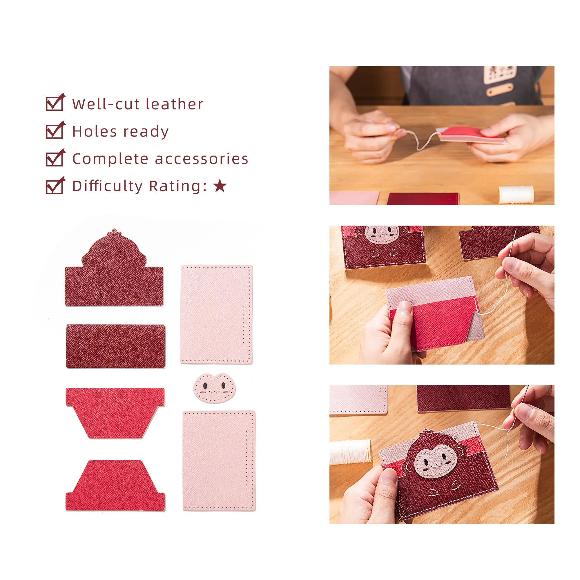 Cartoon Monkey Card Holder Leather Bag Kit