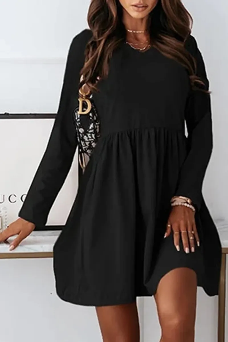 Casual Solid Split Joint V Neck A Line Dresses