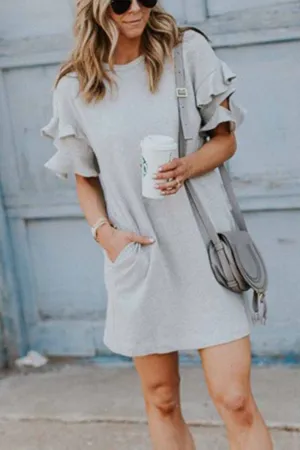 Chicindress Solid Color O-neck Ruffle Mini Dress