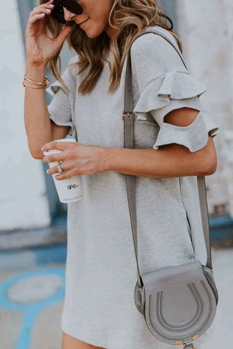 Chicindress Solid Color O-neck Ruffle Mini Dress