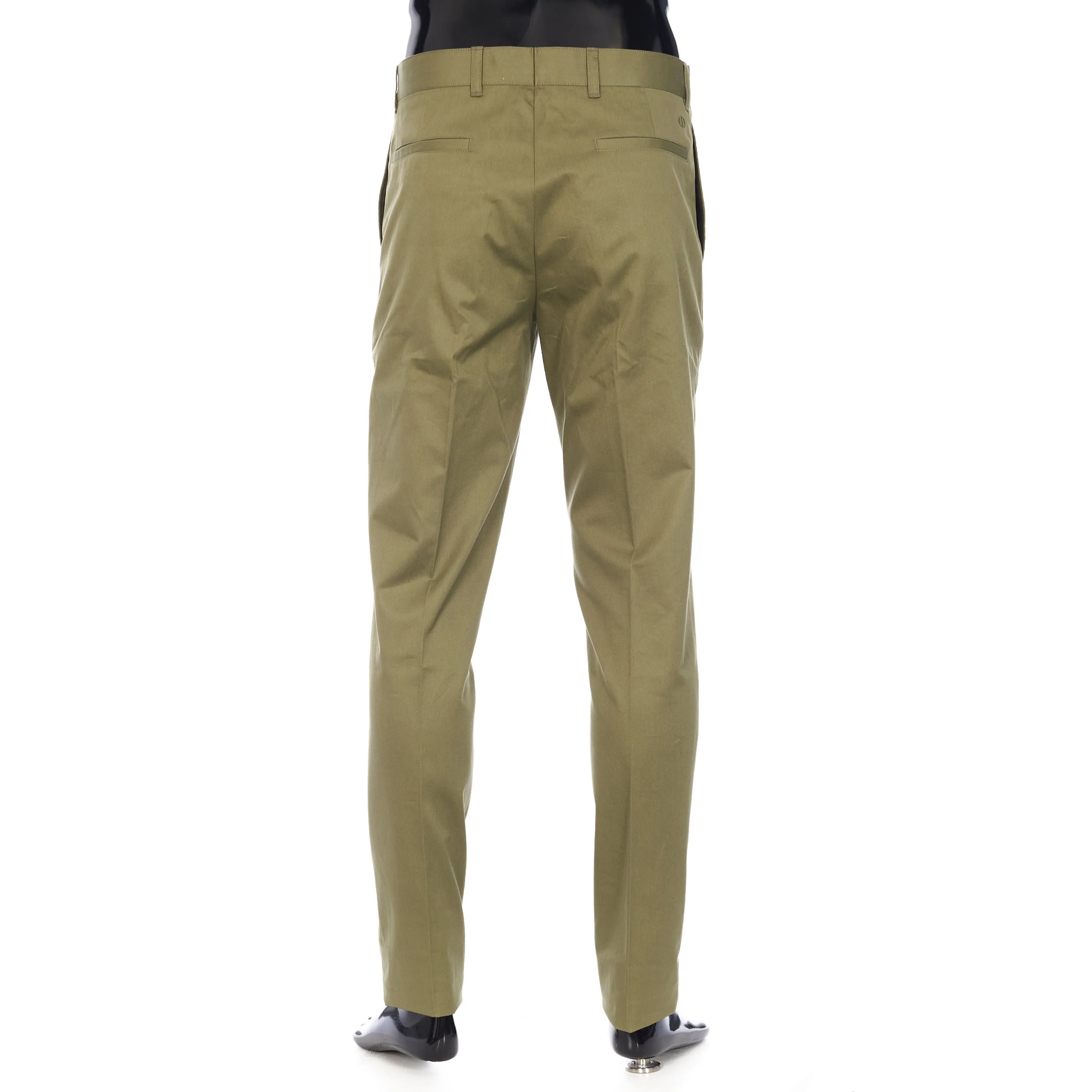 Chino Pants In Khaki Cotton Gabardine & CD Embroidery