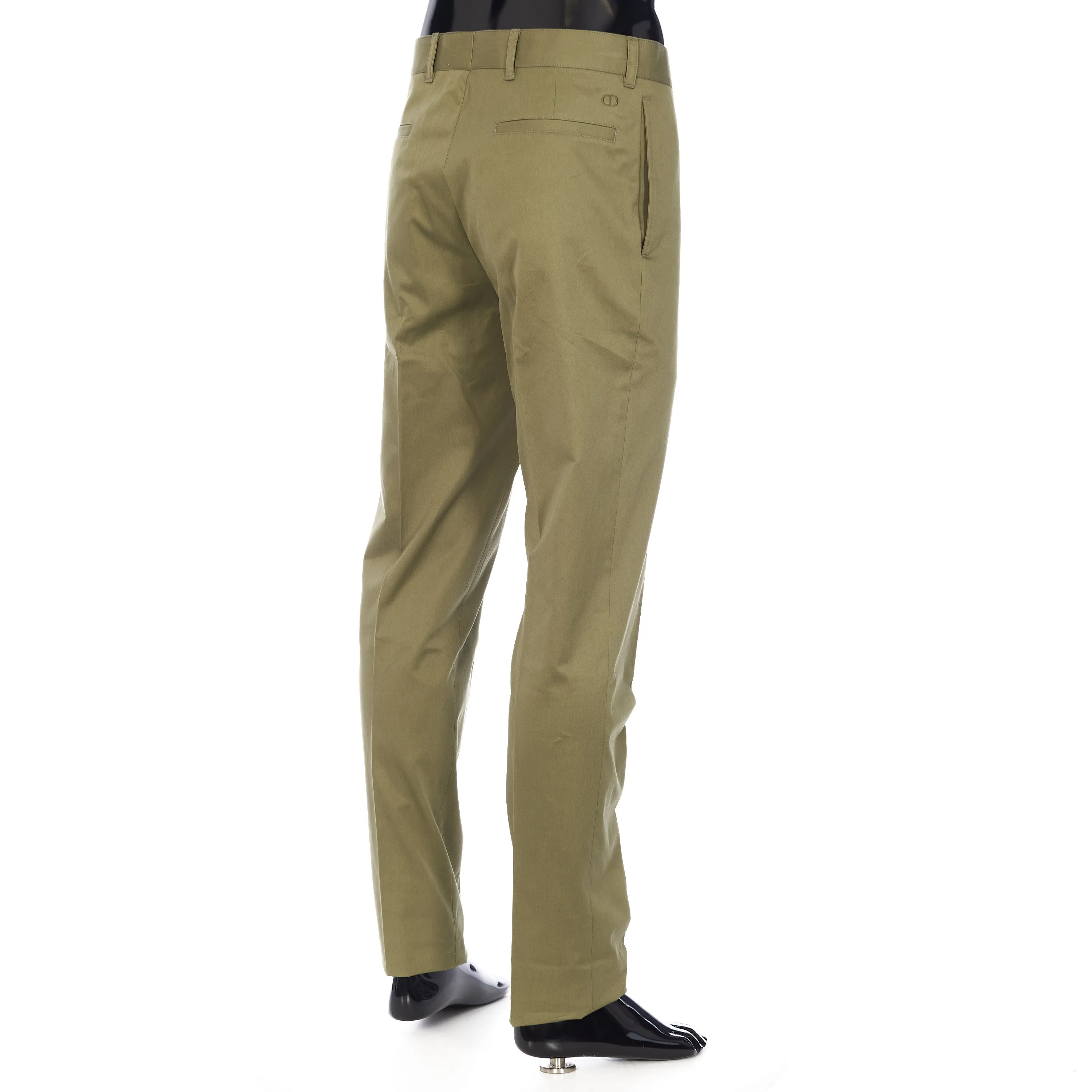 Chino Pants In Khaki Cotton Gabardine & CD Embroidery
