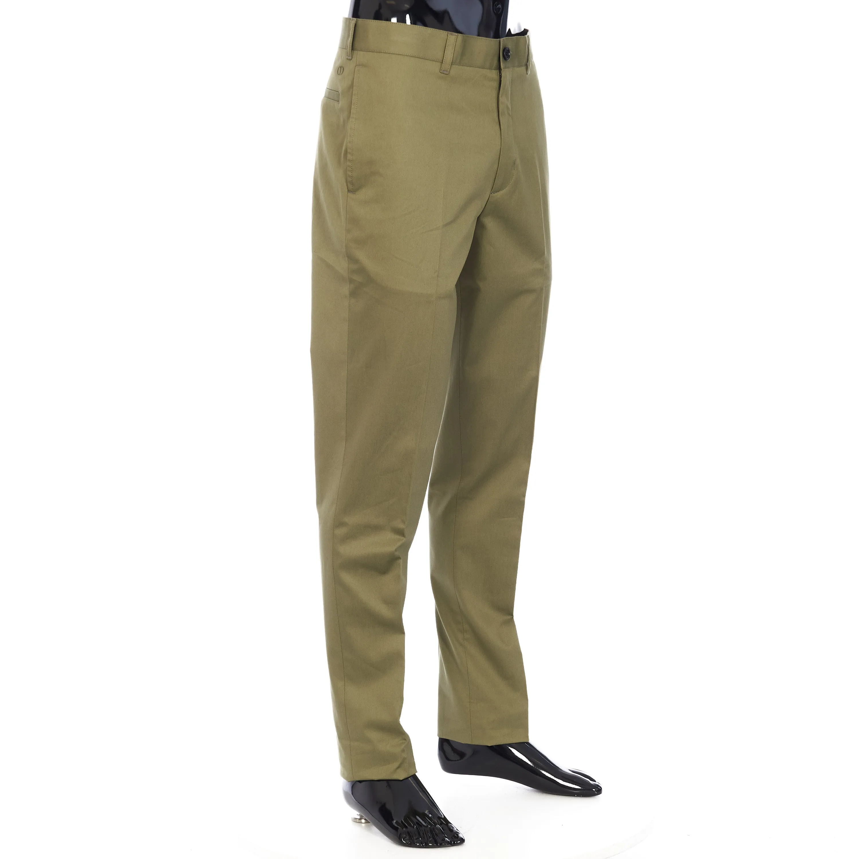 Chino Pants In Khaki Cotton Gabardine & CD Embroidery