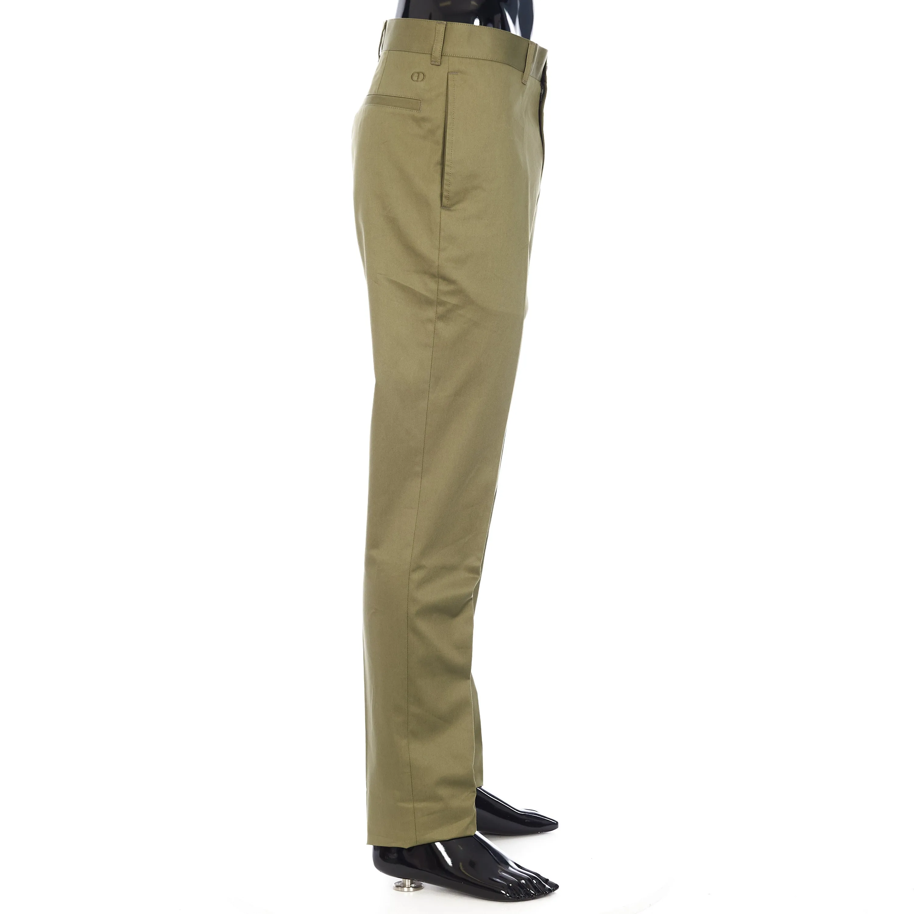 Chino Pants In Khaki Cotton Gabardine & CD Embroidery