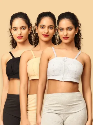 Combo of 3 Nursing Pumping Bra Black, Beige & Grey