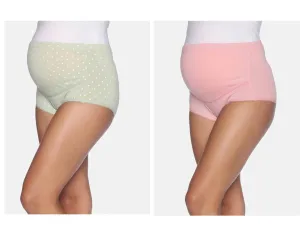 Combo of High Waist Maternity Panty - Aqua Polka Dot and Pink