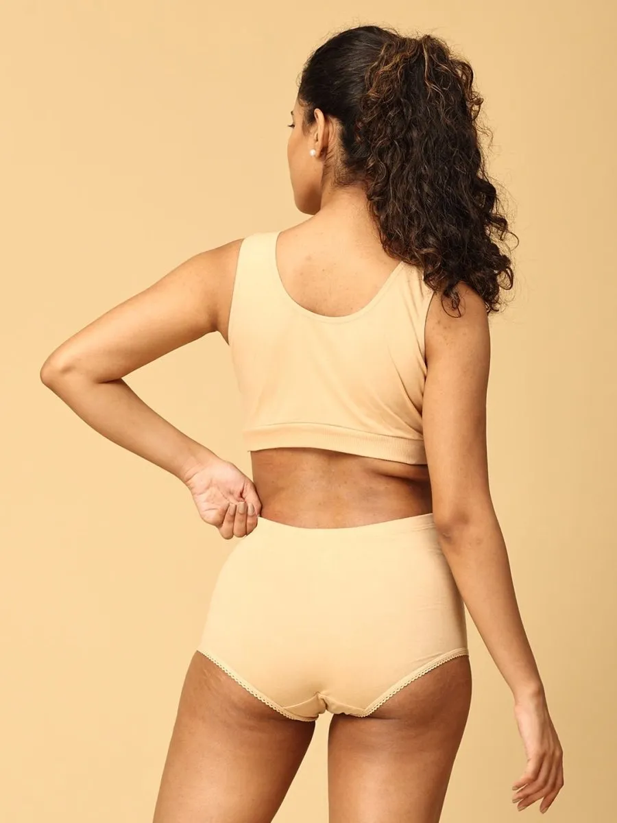 Combo Of Maternity Nursing Sleep Bra and Overbelly Support Panties -Beige