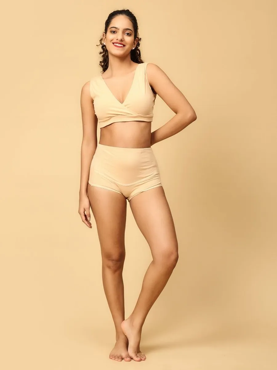 Combo Of Maternity Nursing Sleep Bra and Overbelly Support Panties -Beige