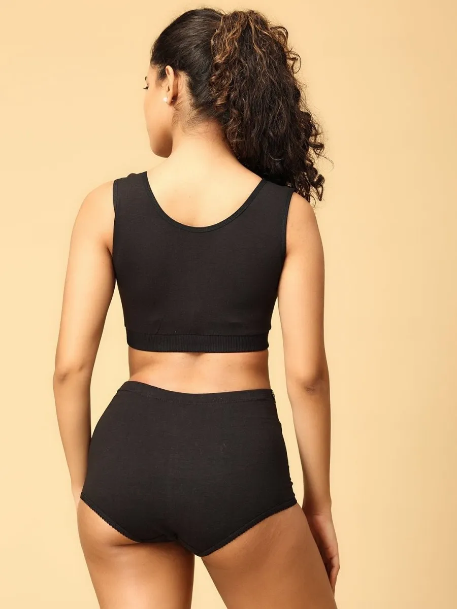 Combo Of Maternity Nursing Sleep Bra and Overbelly Support Panties -Black