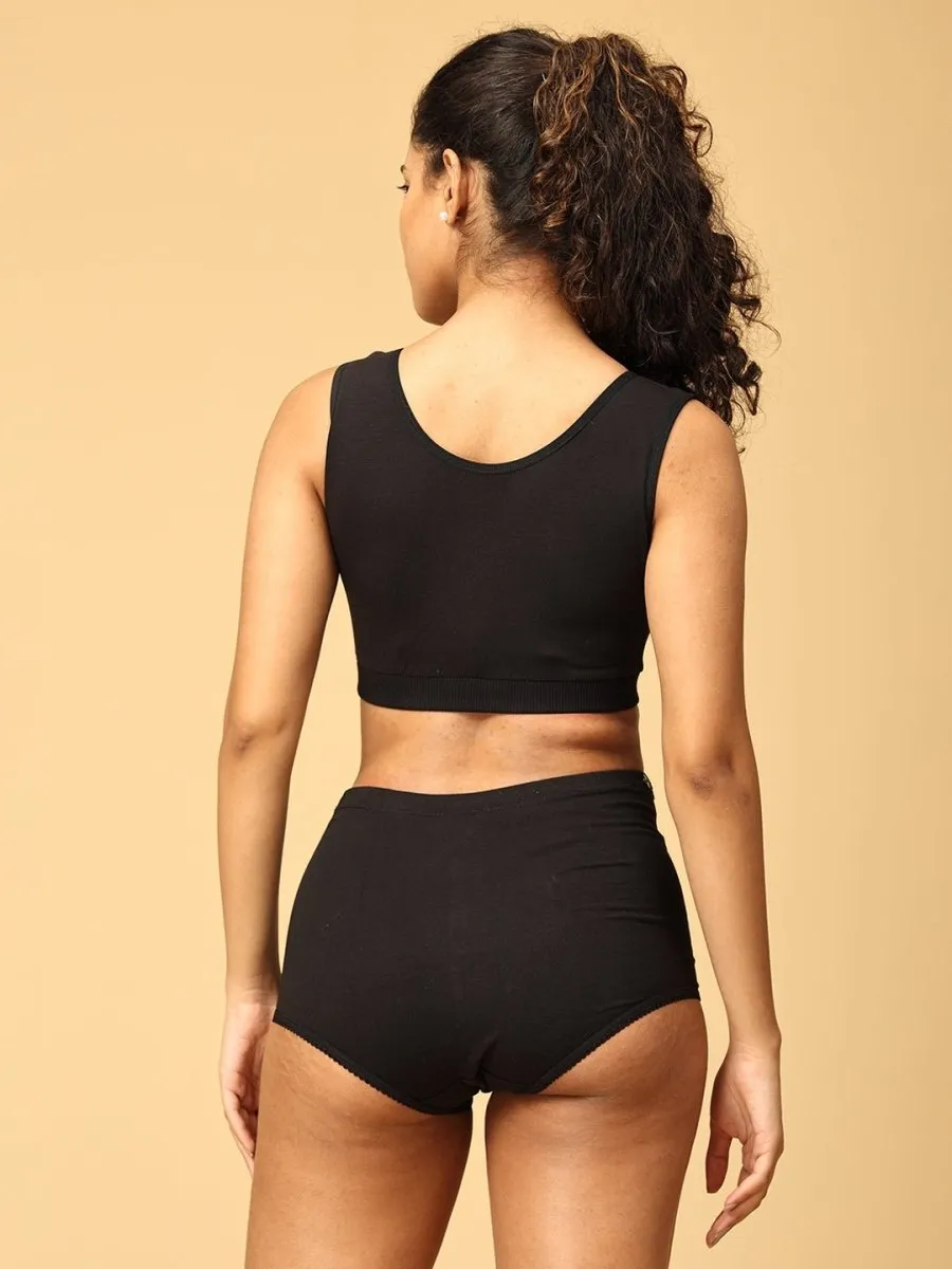 Combo Of Maternity Nursing Sleep Bra and Overbelly Support Panties -Black