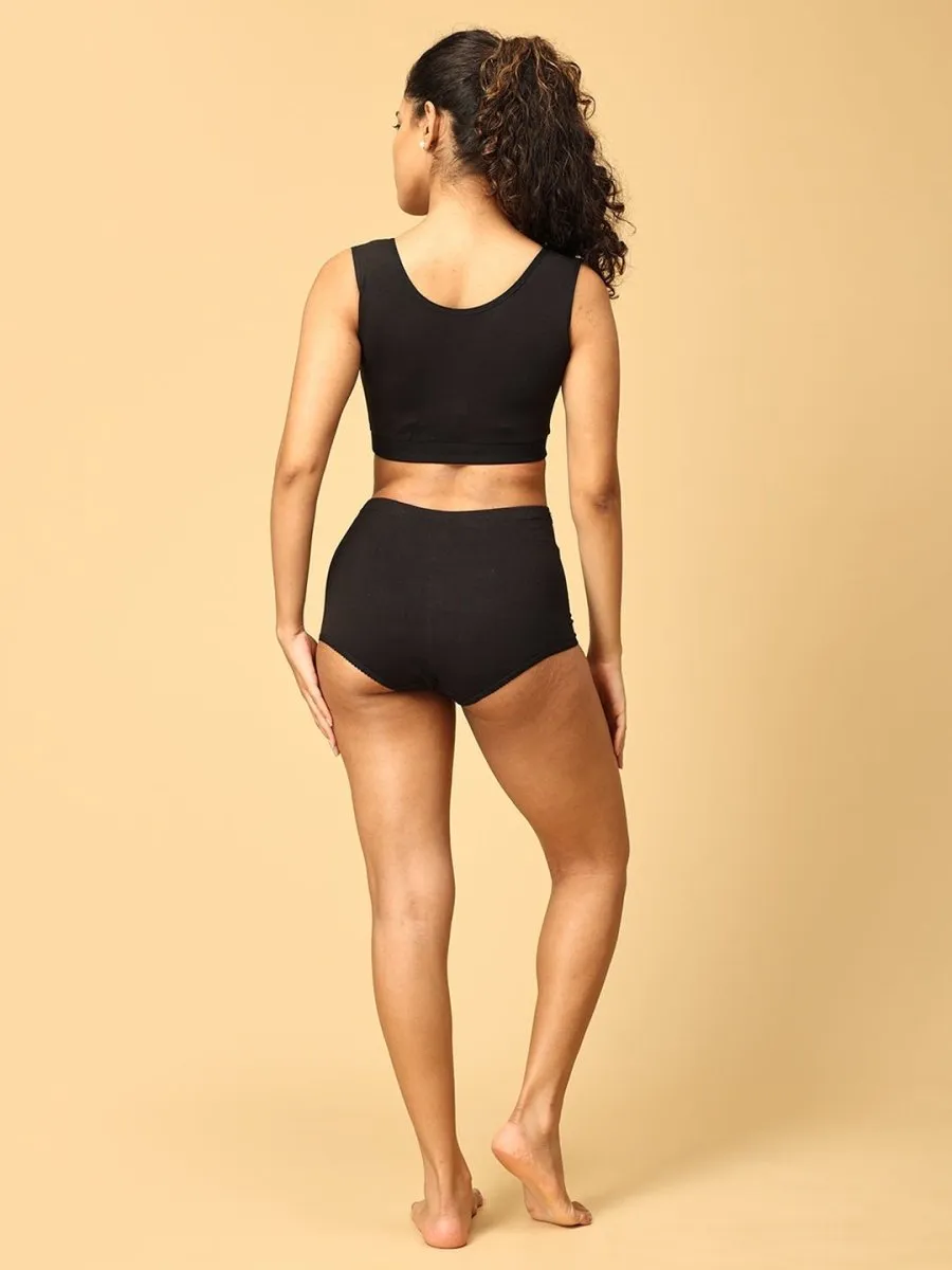 Combo Of Maternity Nursing Sleep Bra and Overbelly Support Panties -Black