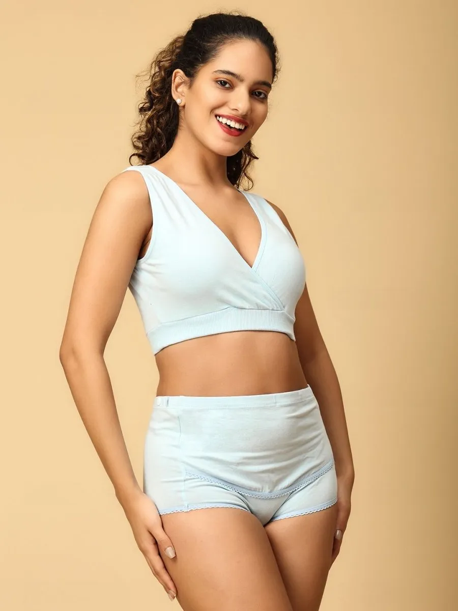 Combo Of Maternity Nursing Sleep Bra and Overbelly Support Panties -Blue