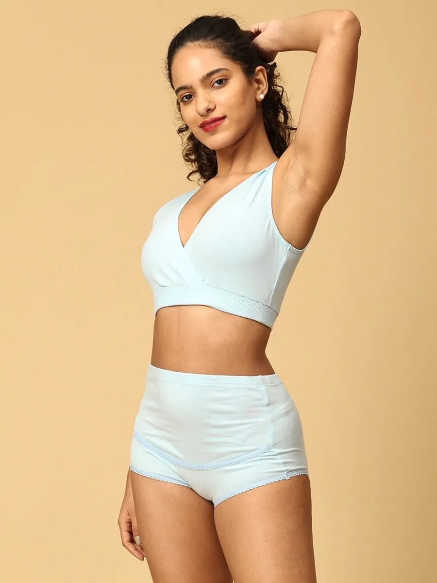 Combo Of Maternity Nursing Sleep Bra and Overbelly Support Panties -Blue