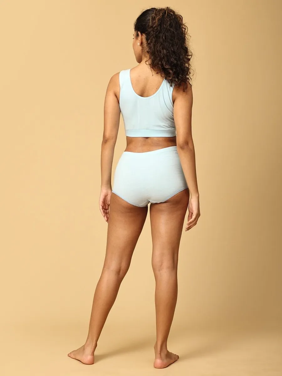 Combo Of Maternity Nursing Sleep Bra and Overbelly Support Panties -Blue