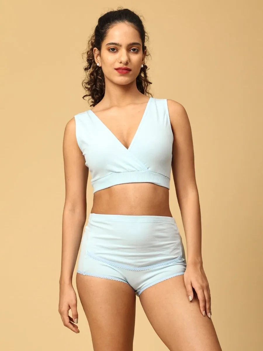 Combo Of Maternity Nursing Sleep Bra and Overbelly Support Panties -Blue
