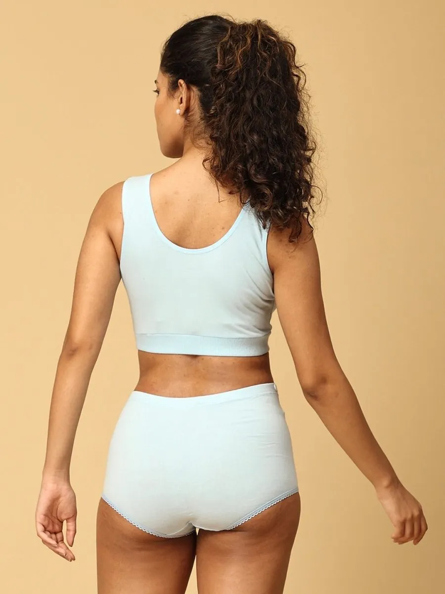 Combo Of Maternity Nursing Sleep Bra and Overbelly Support Panties -Blue