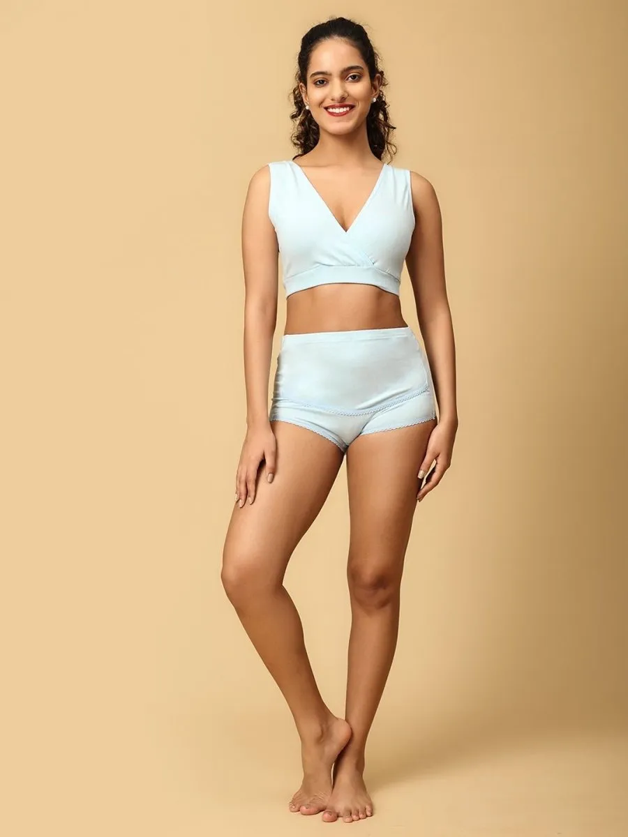 Combo Of Maternity Nursing Sleep Bra and Overbelly Support Panties -Blue