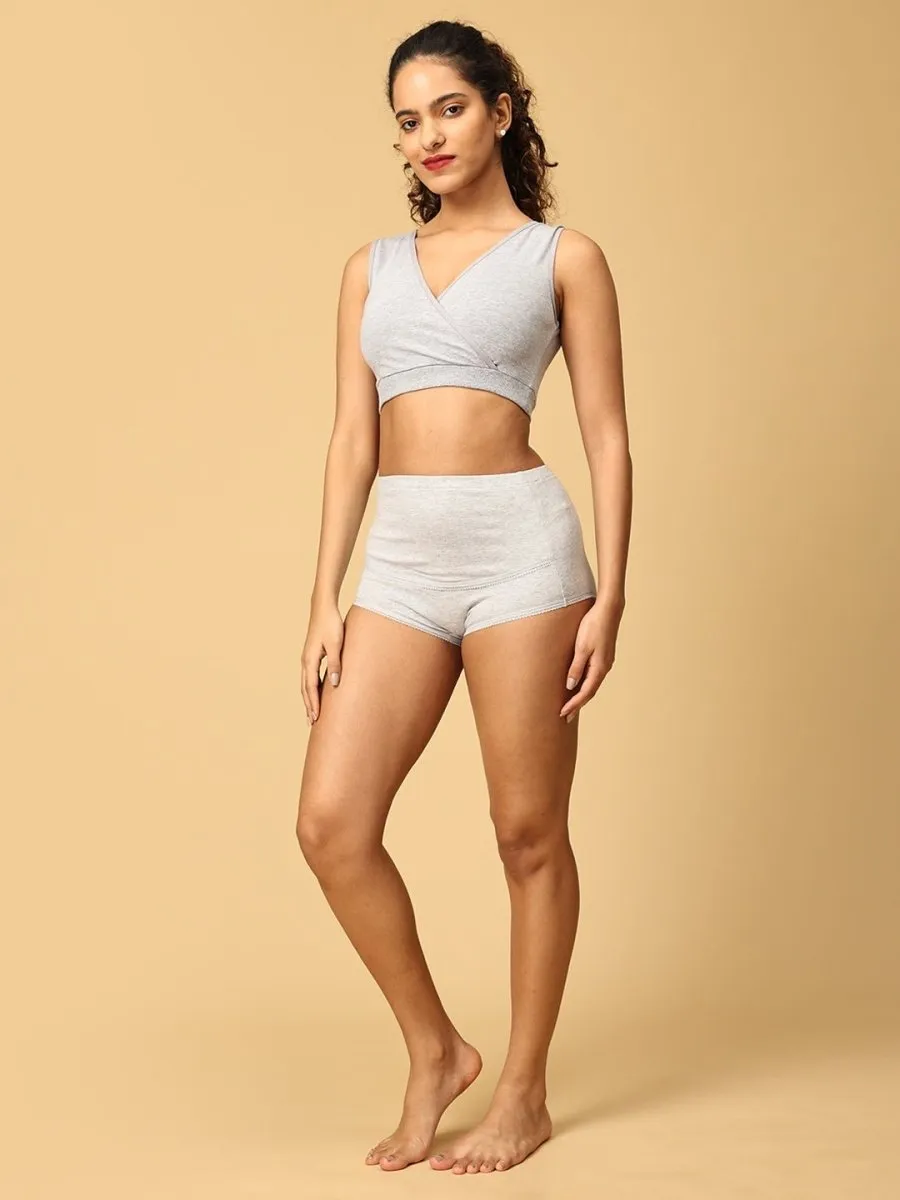 Combo Of Maternity Nursing Sleep Bra and Overbelly Support Panties -Grey
