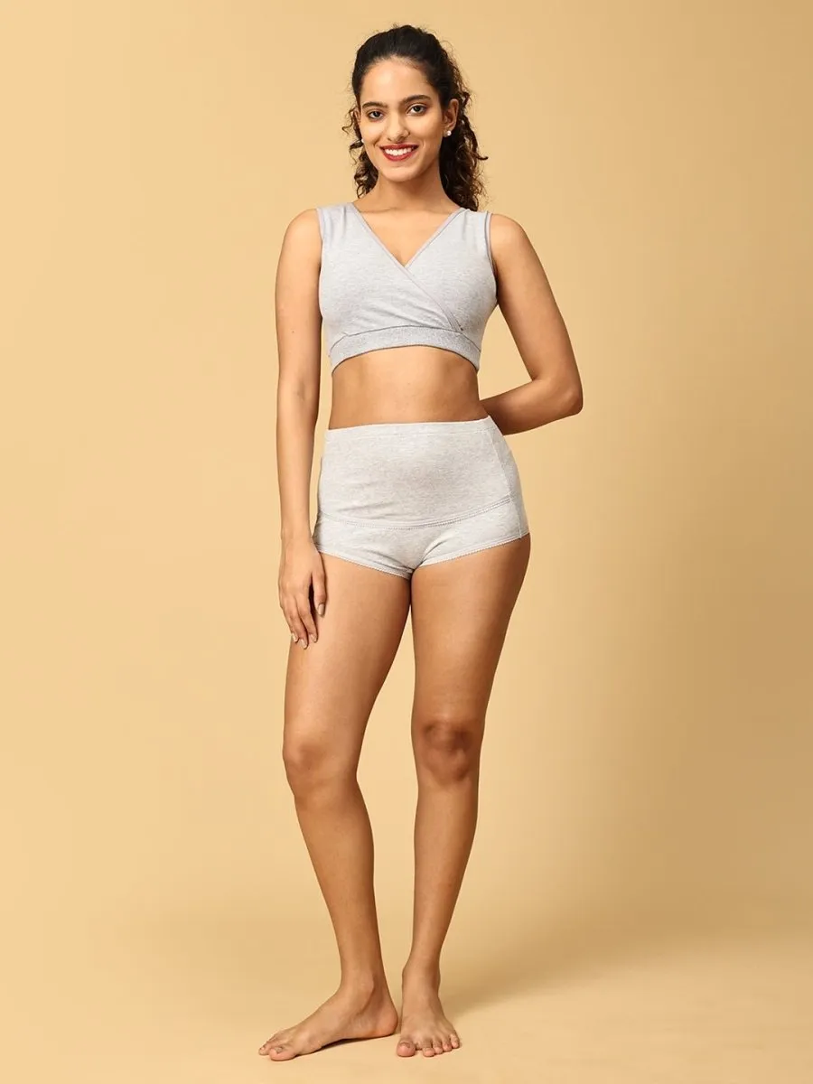 Combo Of Maternity Nursing Sleep Bra and Overbelly Support Panties -Grey