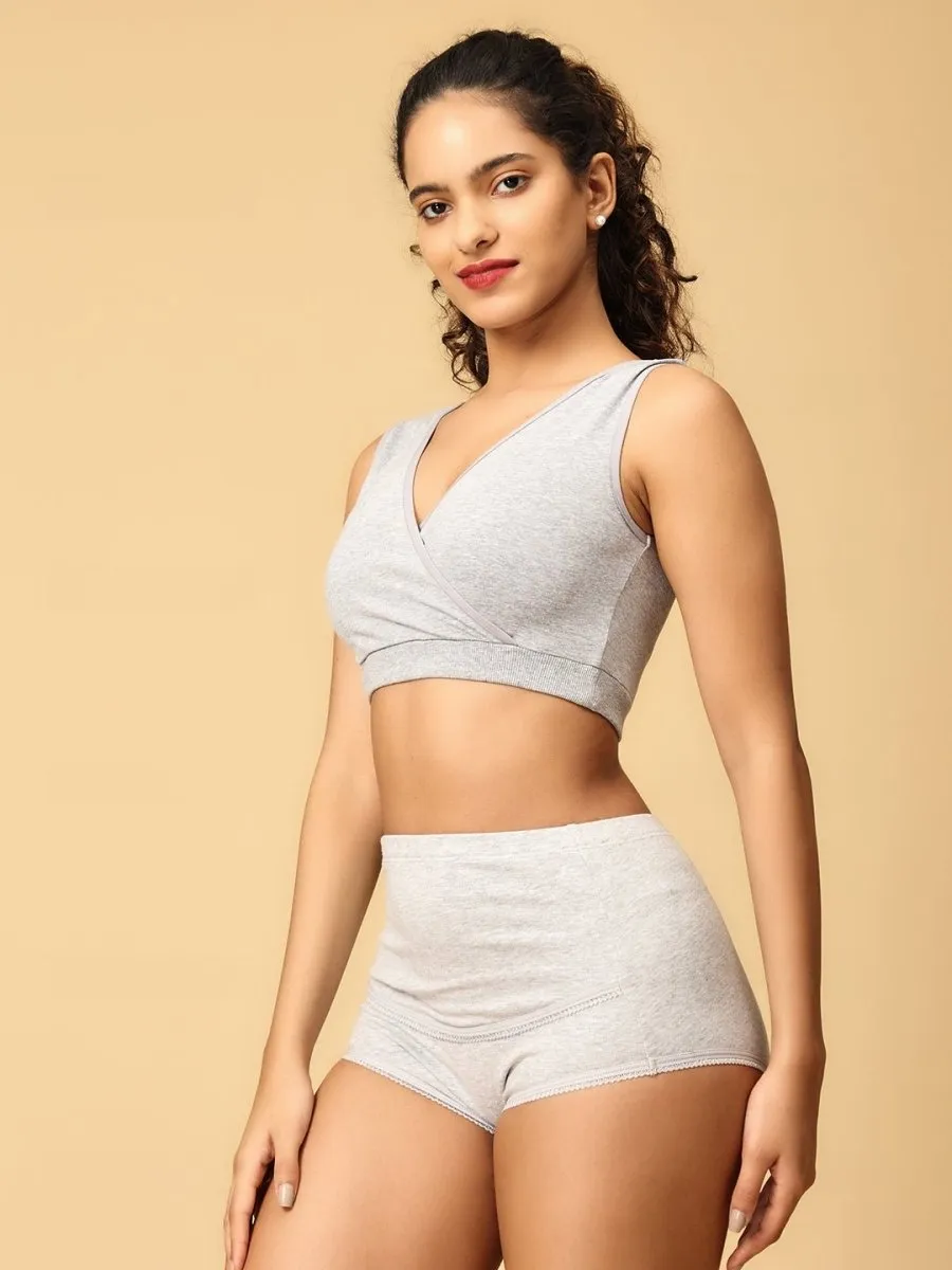 Combo Of Maternity Nursing Sleep Bra and Overbelly Support Panties -Grey