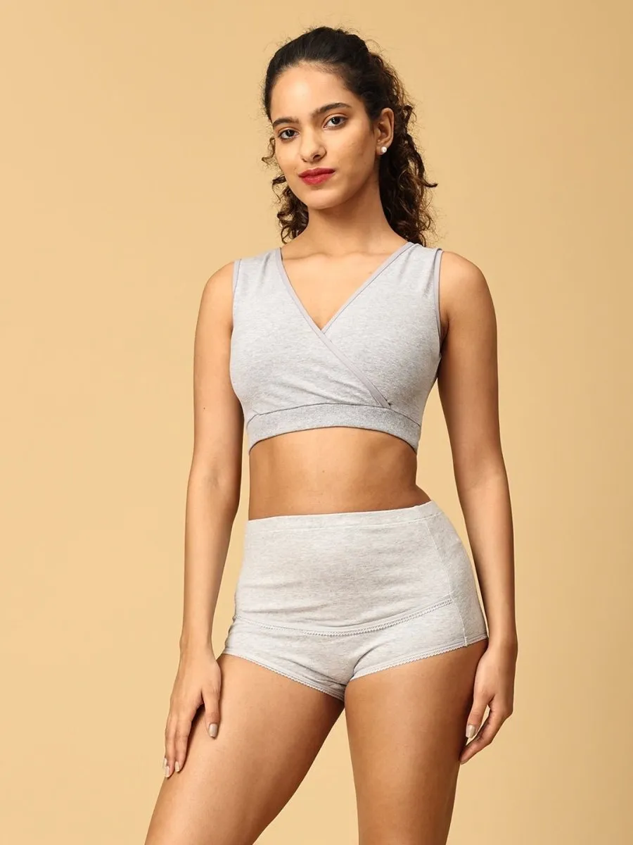 Combo Of Maternity Nursing Sleep Bra and Overbelly Support Panties -Grey