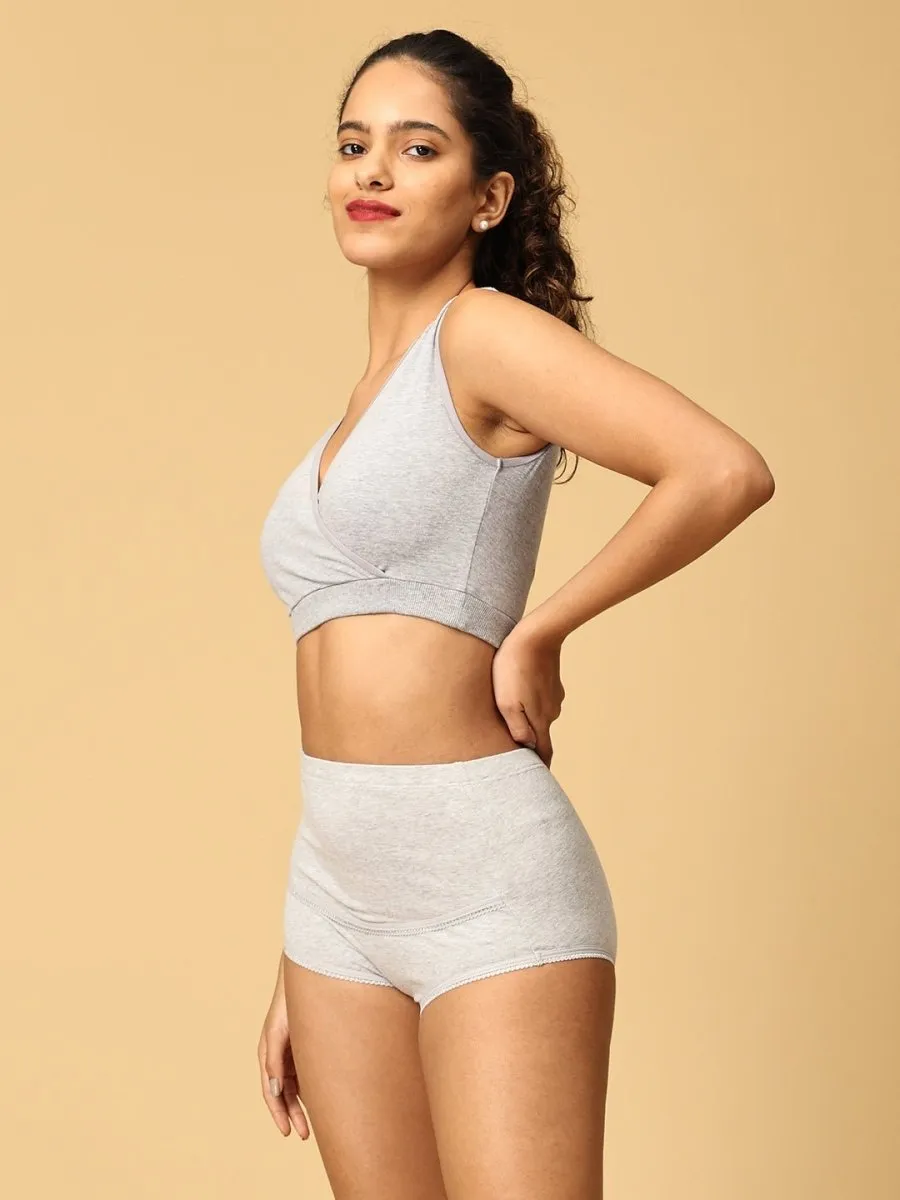 Combo Of Maternity Nursing Sleep Bra and Overbelly Support Panties -Grey