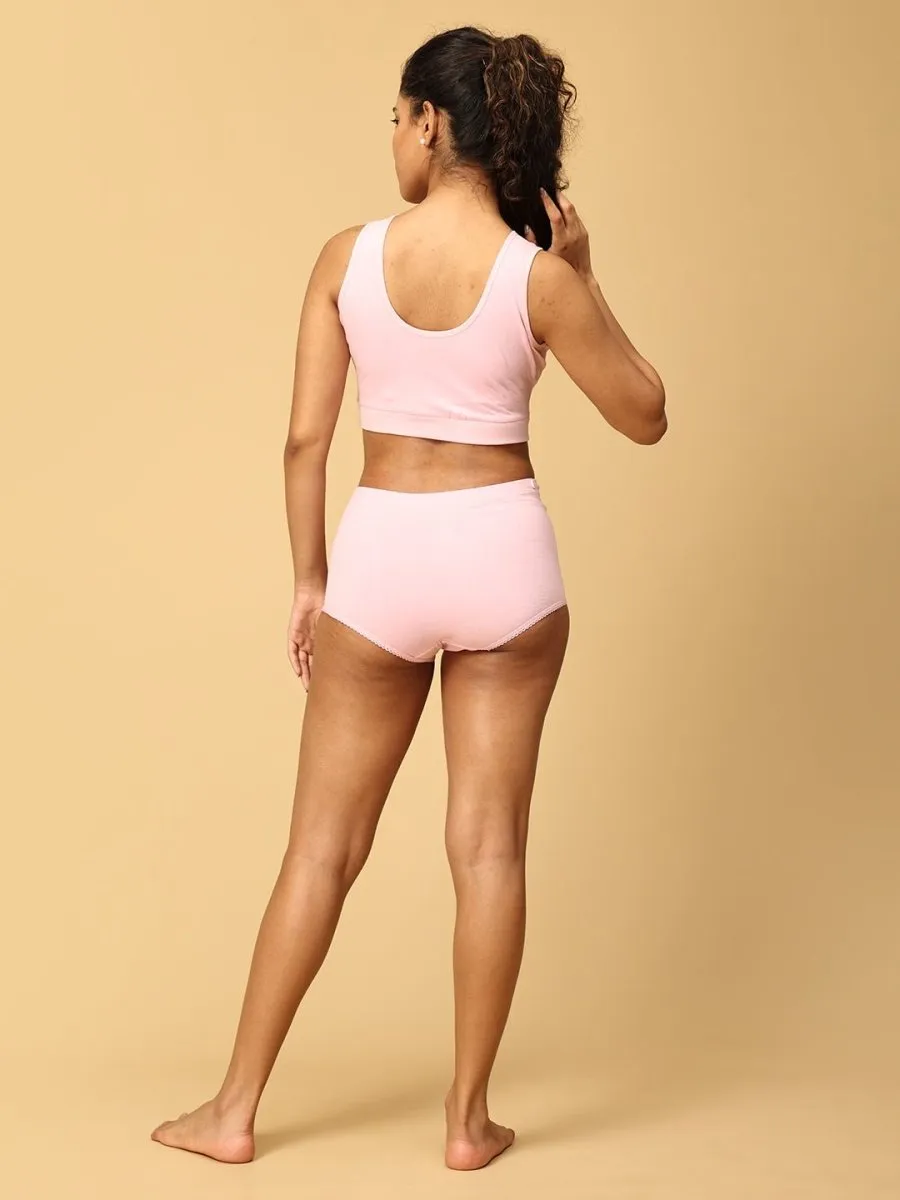 Combo Of Maternity Nursing Sleep Bra and Overbelly Support Panties -Pink