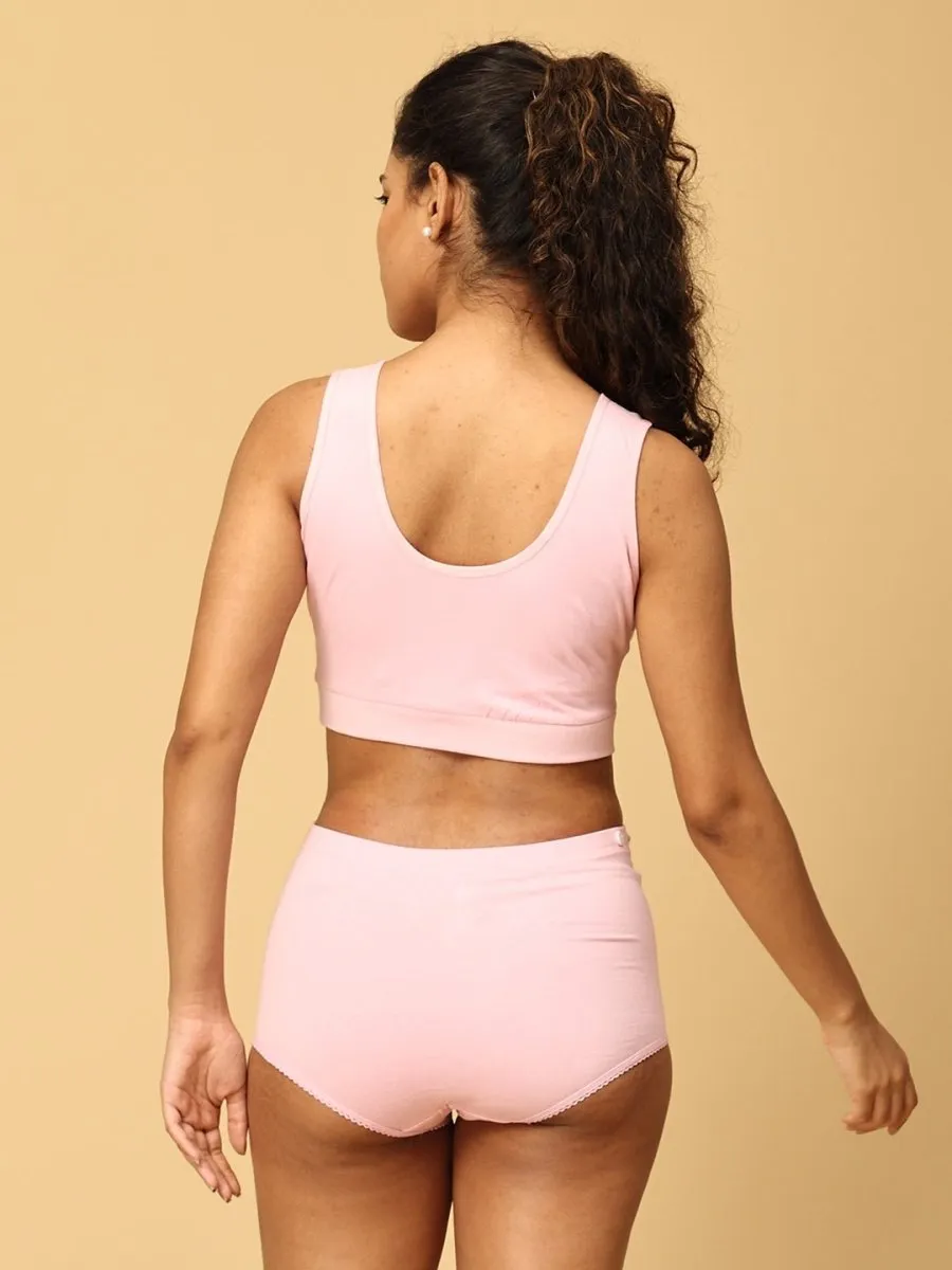 Combo Of Maternity Nursing Sleep Bra and Overbelly Support Panties -Pink