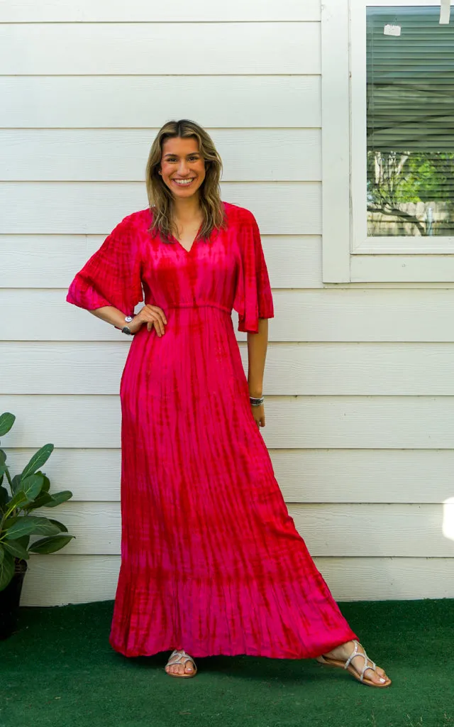 Crimson Bloom Maxi Tie Dye Tiered Dress