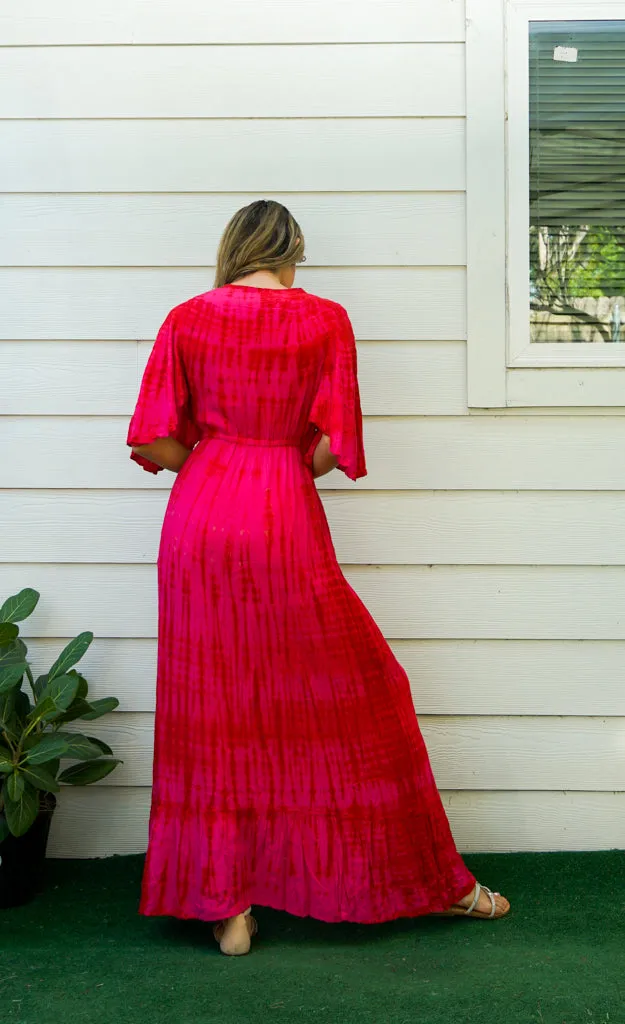 Crimson Bloom Maxi Tie Dye Tiered Dress