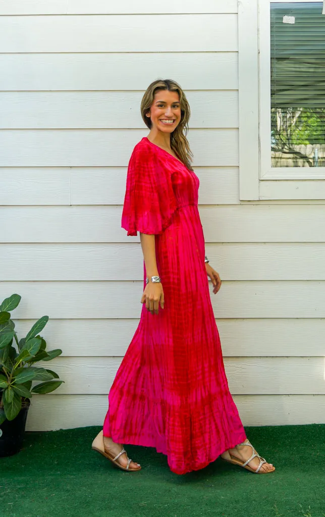 Crimson Bloom Maxi Tie Dye Tiered Dress