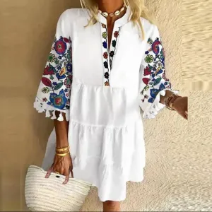 DressBetty - 2024 Beach V-neck Ruffle Floral Printed Short Boho Dress