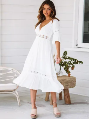 DressBetty - 2024 Sexy V Neck Lace Splice Boho Midi Dress
