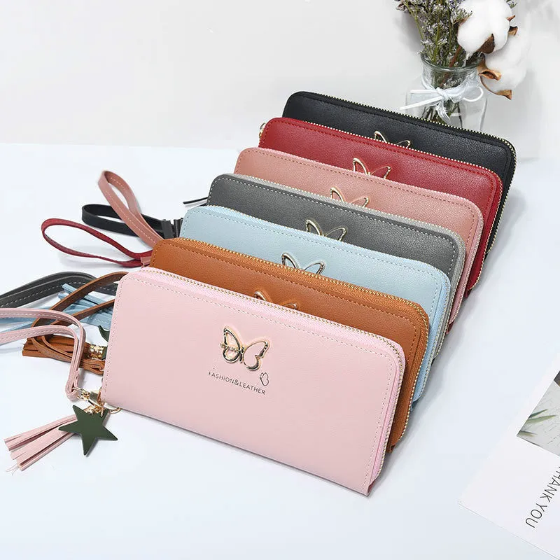 Fashion Butterfly Women Wallet Wrist Handle Phone Case Long Section Money Pocket Pouch Handbag Women's Purse Card Holders 2020