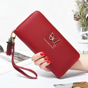 Fashion Butterfly Women Wallet Wrist Handle Phone Case Long Section Money Pocket Pouch Handbag Women's Purse Card Holders 2020