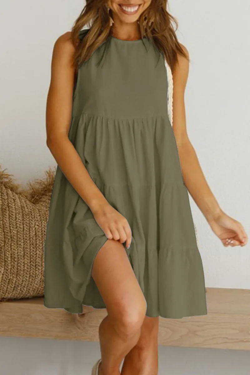 Fashion Casual Solid Split Joint O Neck Princess Dresses